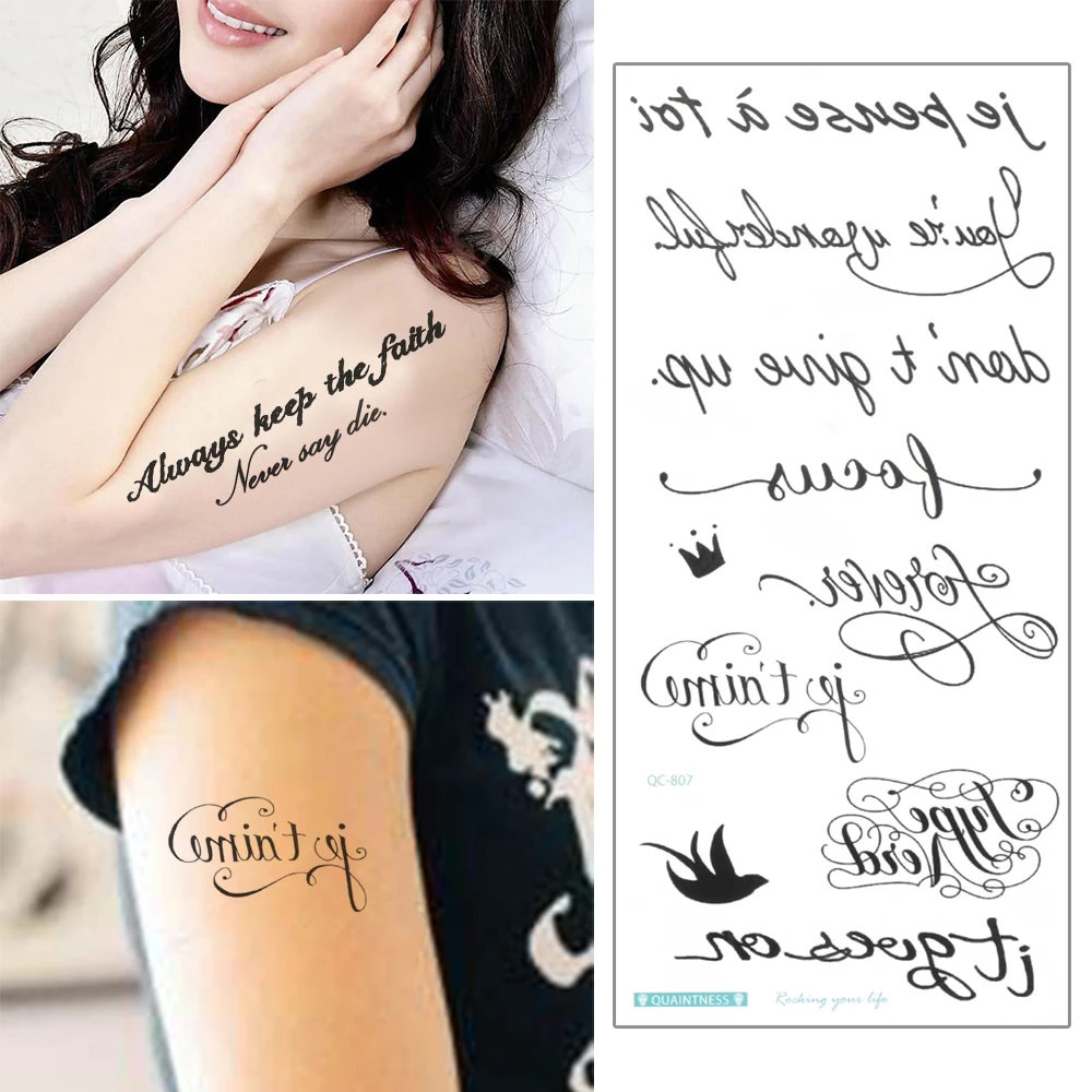 1 лист водостойкая тату наклейка с черными буквами и перьями|Временные тату| |