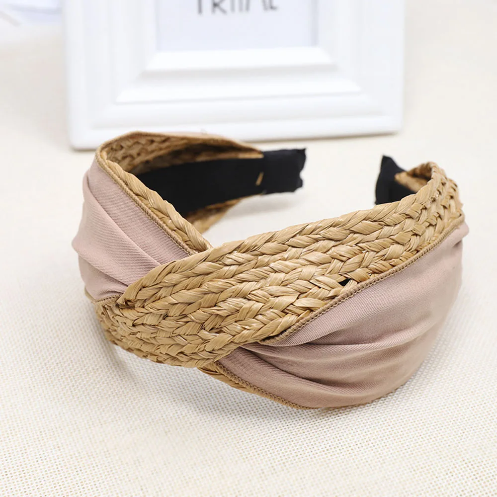 Лента для волос летняя натуральная солома ткачество завязанная повязка на