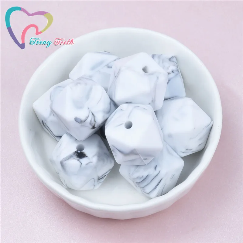 Teeny Teeth 10 шт. 14 17 мм белые мраморные силиконовые шестигранные шарики Прорезыватель