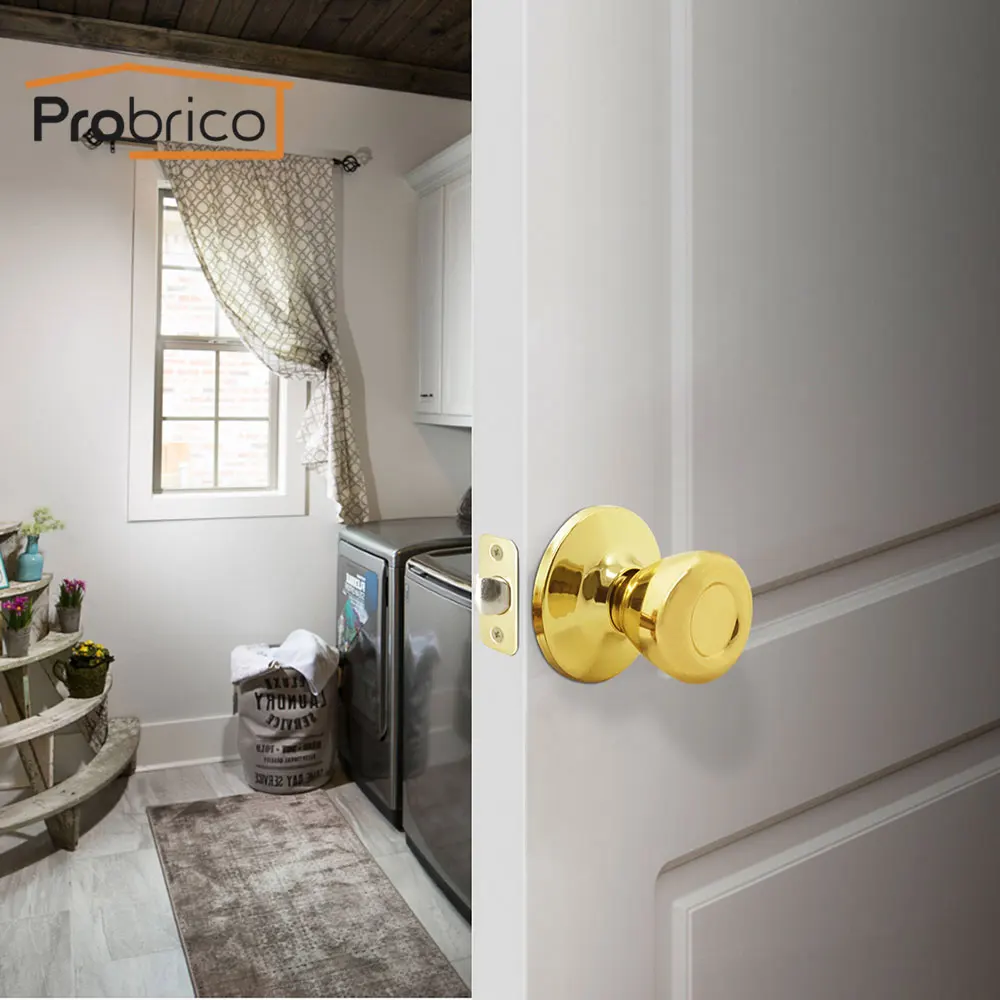 

Probrico gold brass door handles for Interior door locks front back gate knobs latch/lock cylinder Household Door handle set