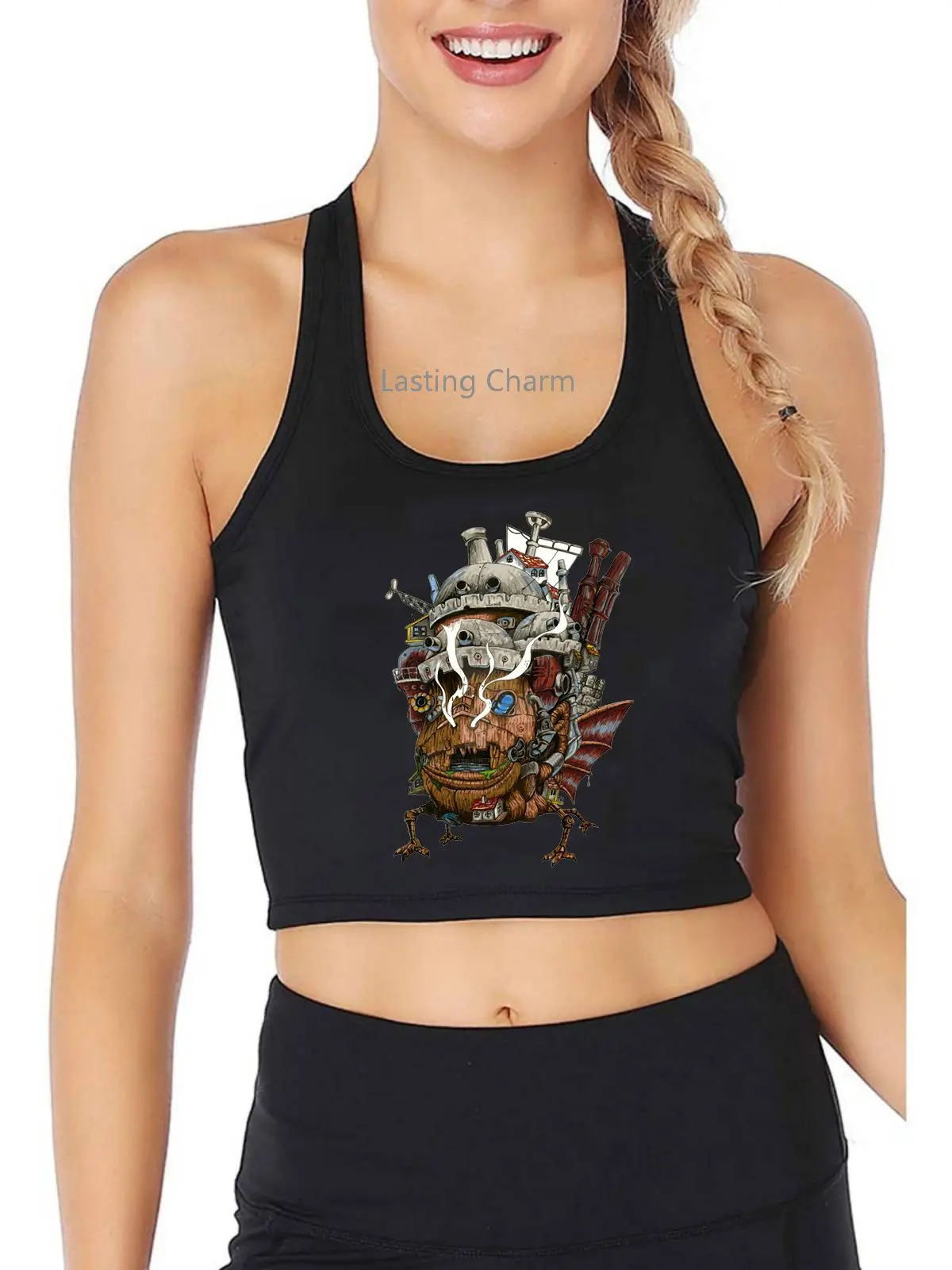 

Howl's Moving Castle Print Tank Top Women's Personalized Comics Design Gym Yoga Sports Workout Crop Top