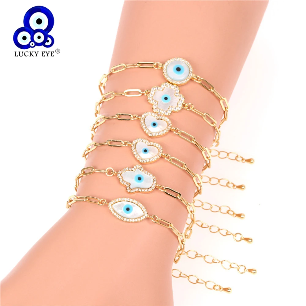 Браслет Lucky Eye в форме сердца Фатимы цвет Хамса золото цепочка турецкий глаз
