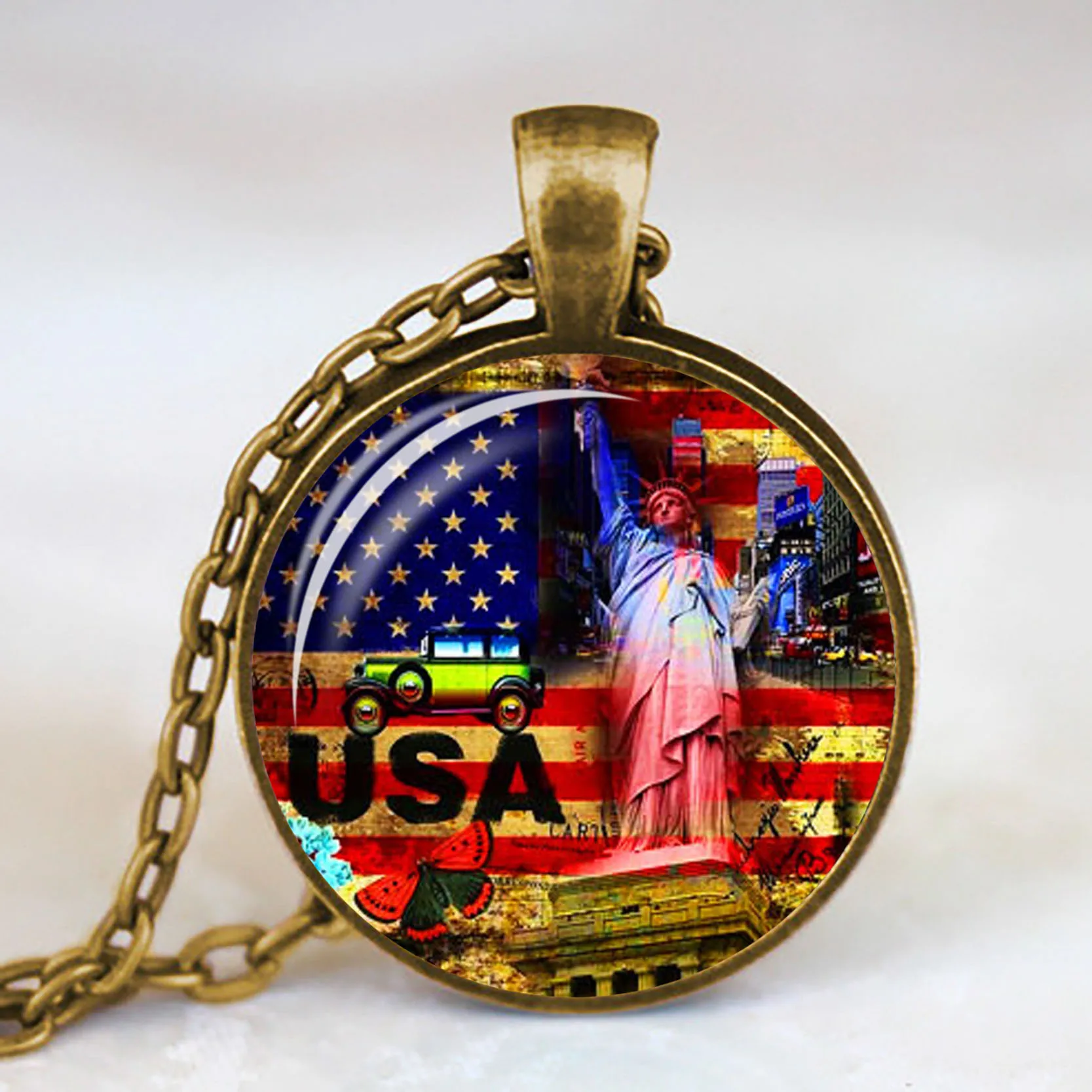 2019 Hot Sale Statue of Liberty Womens Necklace New York Freedom Symbol Vintage Glass Cabochon Pendant Neck Chain | Украшения и