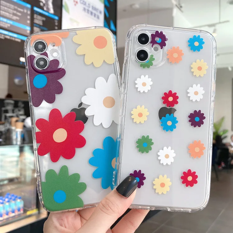 

Colorfull Flower Phone Case for iPhone 12 Mini 11 Pro X XS Max XR 8 7 6 6s Plus Soft Clear Protect Cover