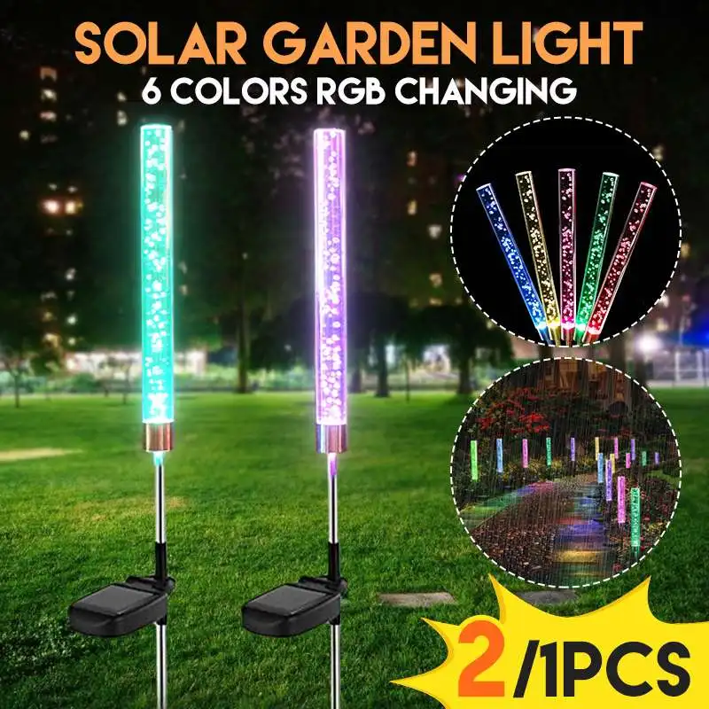 

2pcs Solar Tube Lights Solar Bubble RGB Color Changing Solar Powered Stake Lights for Garden Patio Yard Pathway Decoration