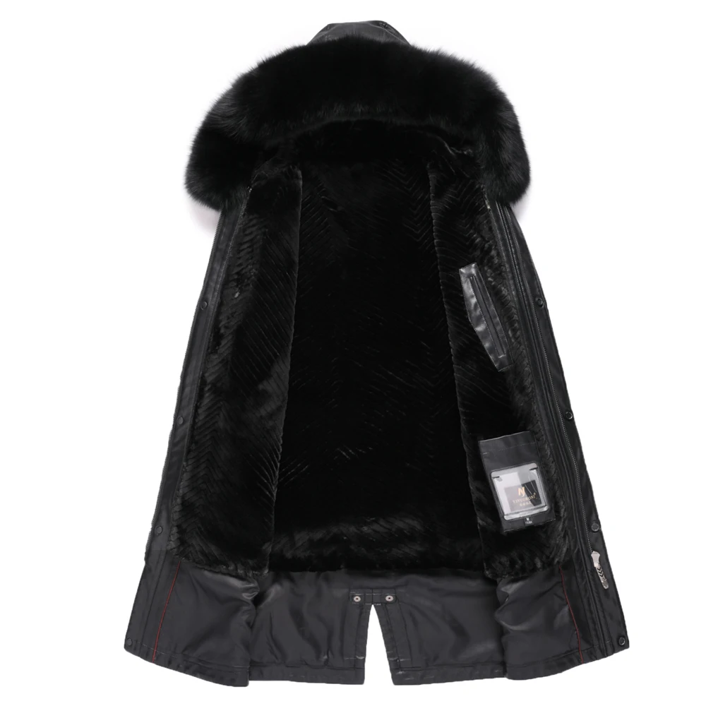

2021 New Real Fur Collar Hooded Warm Lining Winter Leather Jacket Man