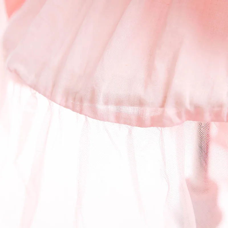 

TONGTONGMI Europe and America 2020 New Girls Sleeveless Summer Print Pink Net Pleated Princess Dress
