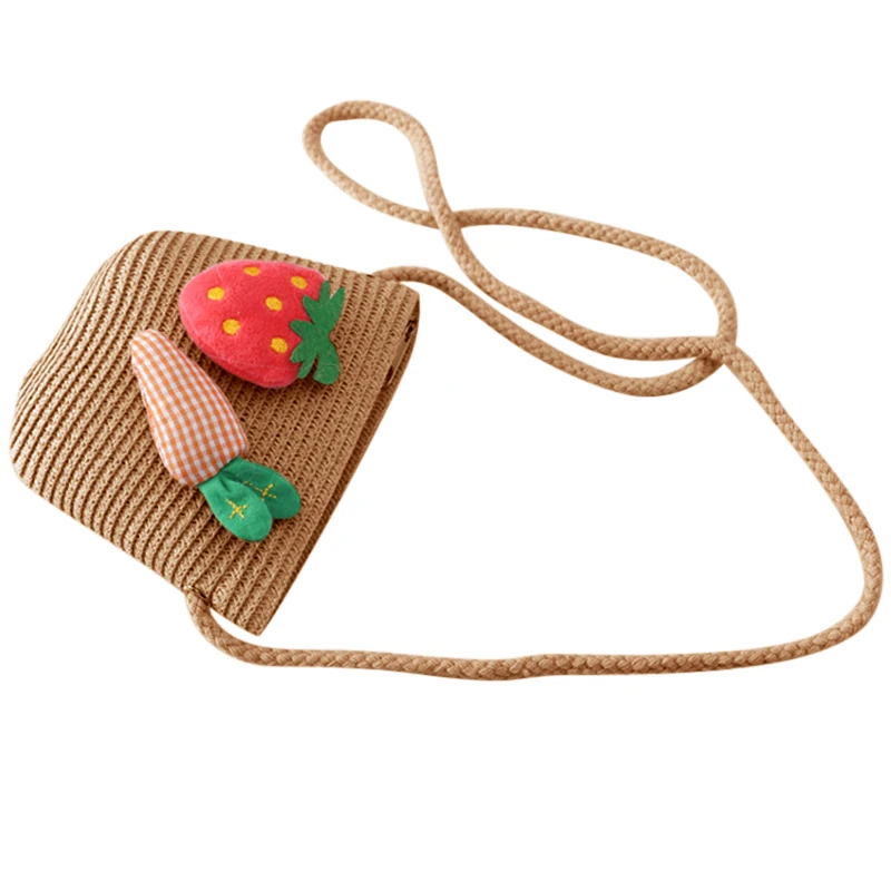 Hat Bag Set Wavy Straw Hats Strawberry Radish Cap Single Shoulder for Kids Spring Summer Beach H66 | Аксессуары для одежды