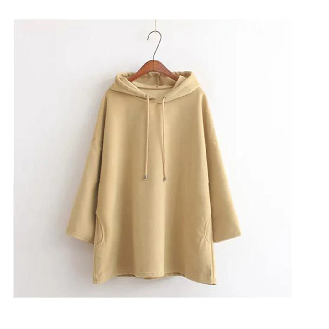 2019 Autumn Spring Plush Fleecy Cotton Hoodies Harajuku Midi Hooded Long Sleeve Loose Sweatshirt Oversize Pullovers Female Coat | Женская