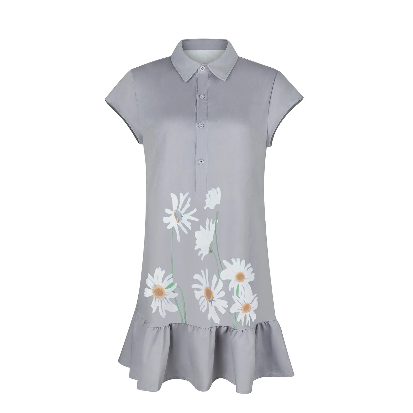 

40# Ruffle Floral Print Denim Dress Women Turn-down Collar Button Dresses For Women 2021 Loose Sleeveless mini Summer dress