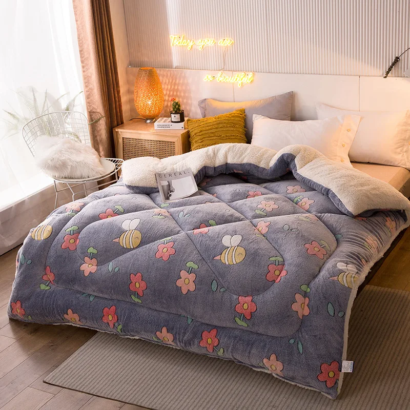 

New High Quality Thicken Warm Quilt Warm Camel Comforter Blanket Multily-color Choose Winter Patchwork Duvet Lamb Wool Quilt