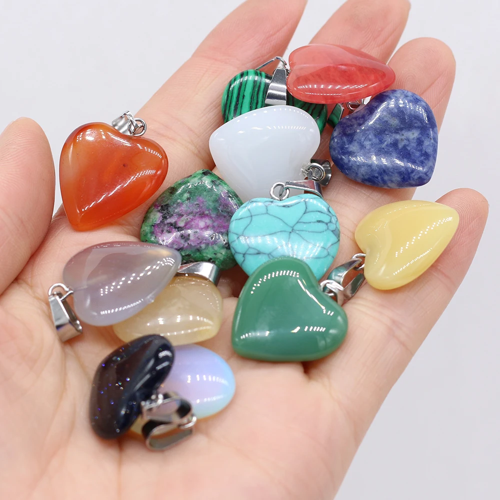 

6pcs Natural Heart Shape Agate Sodalite Opal Malachite Stone Pendant for Women Necklace Earring Jewelry Making Size 20x20mm