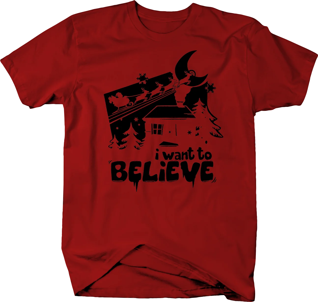 

I Want To Believe Santa Christmas Reindeer Xmas Tshirt Short Sleeve Shirt Men