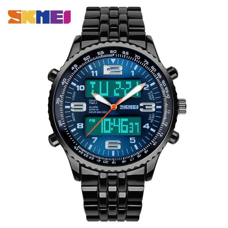 SKMEI Top Brand Dual Display Men's Watches Luminous Stopwatch Calendar Alarm Clock 2 Time Male Wristwatch Relogio Masculino 1032