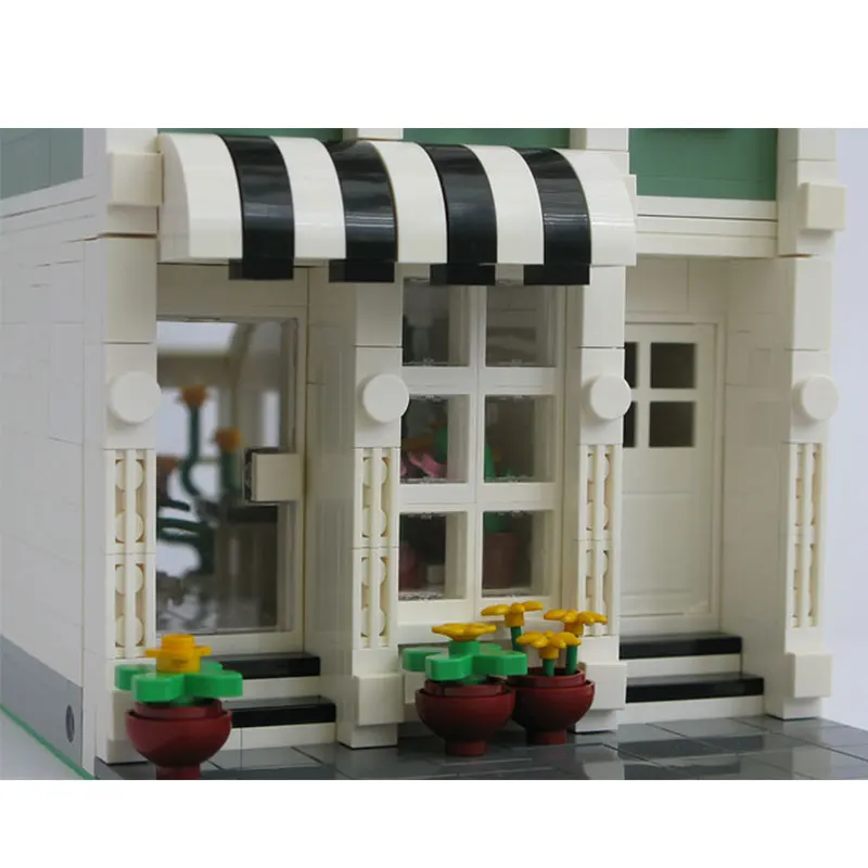 

Buildmoc Creator Flower Shop City Street View Ideas Blooming Blossoms House Hospital Psychiatrist Offices Building Blocks Toys