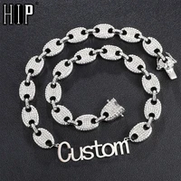 hip hop name necklace custom letter with 12mm iced out coffee bean chain stainless steel initial letters personalized choker