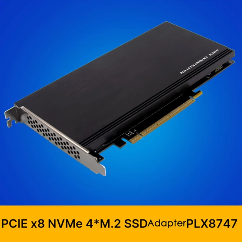 

PLX8747 PCIE X16 4-Port M.2 KEY M NVMe SSD RAID Riser Card for PC Laptop