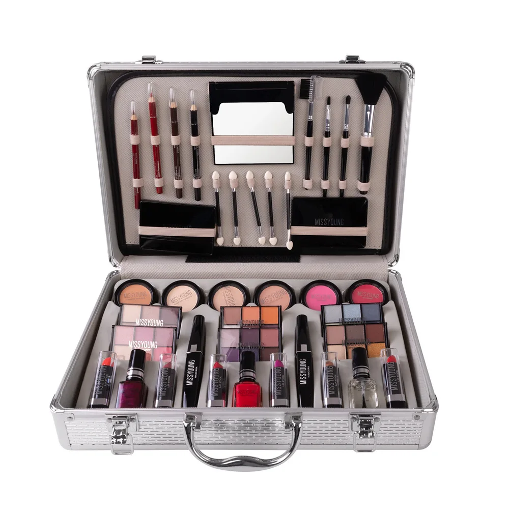 Professional Women Makeup Kit Box Cosmeticss Eyeshadow Palette Lipstick Lip Gloss Eyeshadow Mascara Blush Makeup Brush Set Case