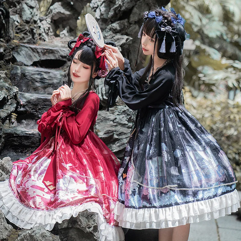 

Винтажное платье Qi с длинными рукавами Shadow under the Moon ~