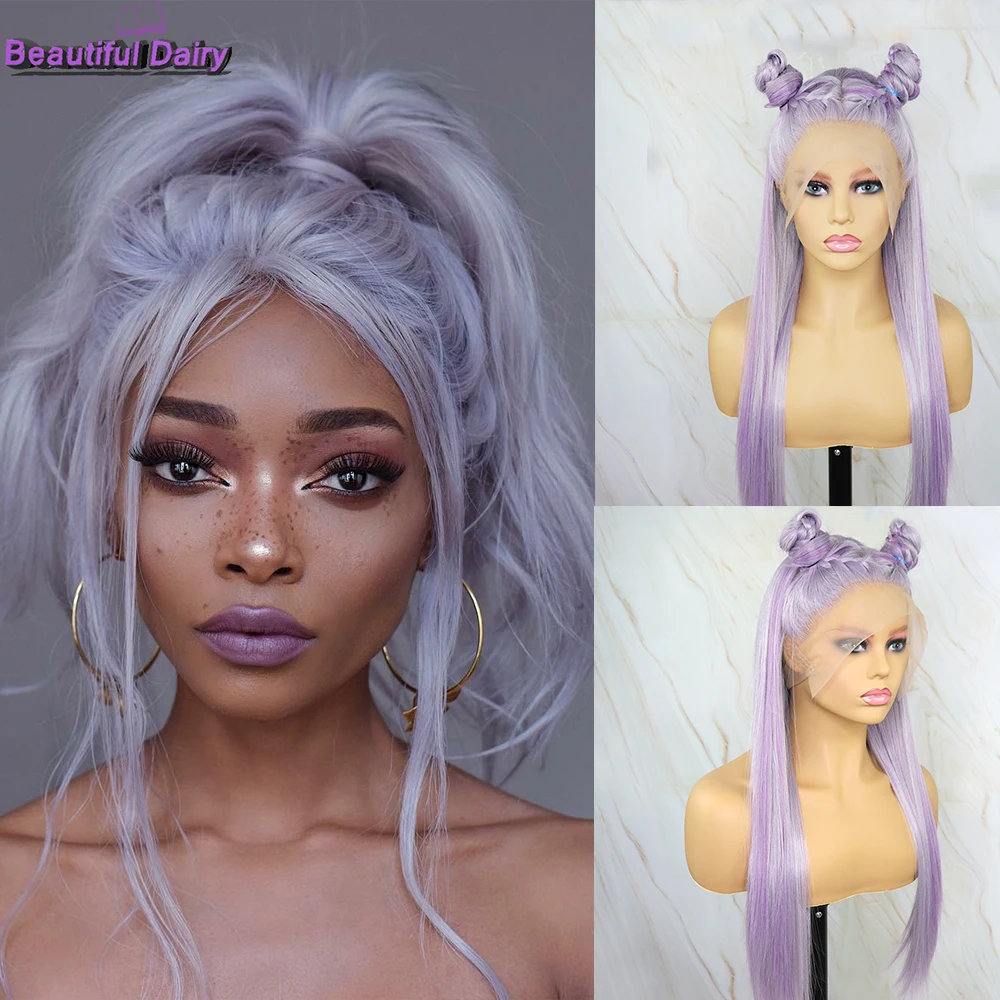 Beautiful Diary Lace Front Wig  Ombre Purple Silky Straight 13x4inch  Synthetic Lace Front Wig Heat Resistant Fiber Hair Wigs