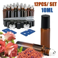 mini 12pcs roll on bottles amber empty glass roller bottles 10ml for essential oil perfume deodorant containers