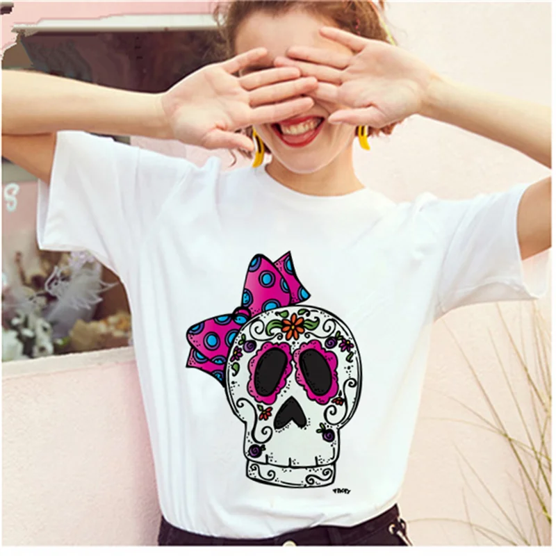 Женская футболка в стиле Ретро с принтом черепа|Футболки| |