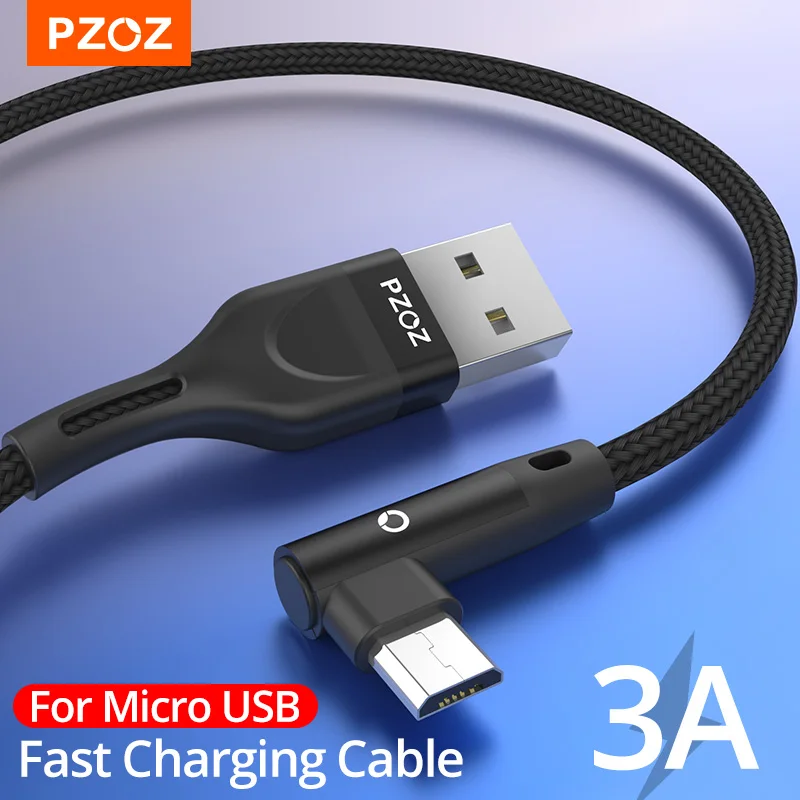 

PZOZ Micro usb cable Fast Charging 90 Degree Micro usb charger Microusb cable For Samsung xiaomi redmi Tablet cable usb micro