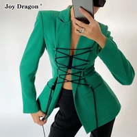 2021 new fashion womens blazer autumn and winter elegant sexy casual midi length long sleeve jacket coat office outerwear