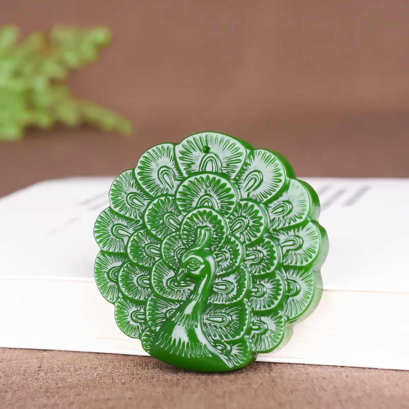 Китайская подвеска из натурального зеленого павлина нефритовое ожерелье ручная