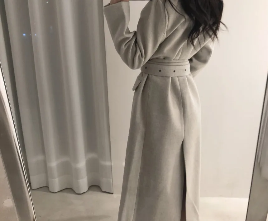 Hebaoli new fashion korean chic vintage style elegant lace up waistband slim long winter windbreaker woolen coat western women