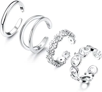 4 pcs toe rings for women adjustable stainless steel band rings jewelry set summer beach stackable foot ring set holiday gift
