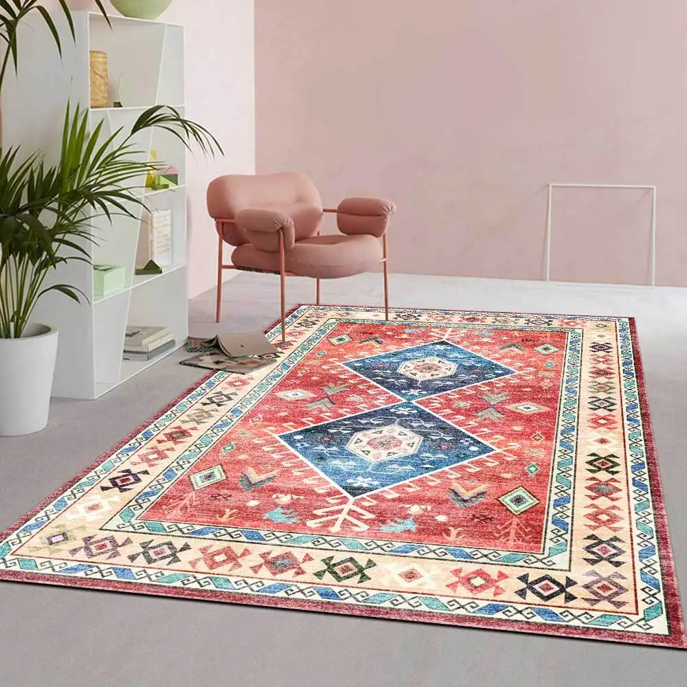 

Retro Persian Style Carpet for Living Room Bohemian Ethnic Geometric Print Area Rugs Bedroom Kitchen Hallway Non-Slip Floor Mat