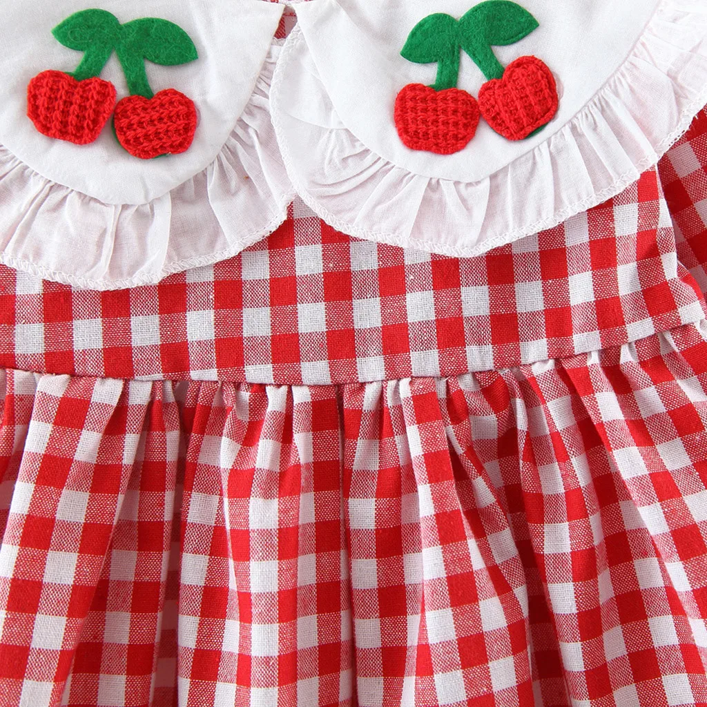 Детские платья для девочек; платье vestidos vestido infantil; Одежда для девочек; vestido; кружевное с рюшами для маленьких девочек; в клетку; вишня; Z4