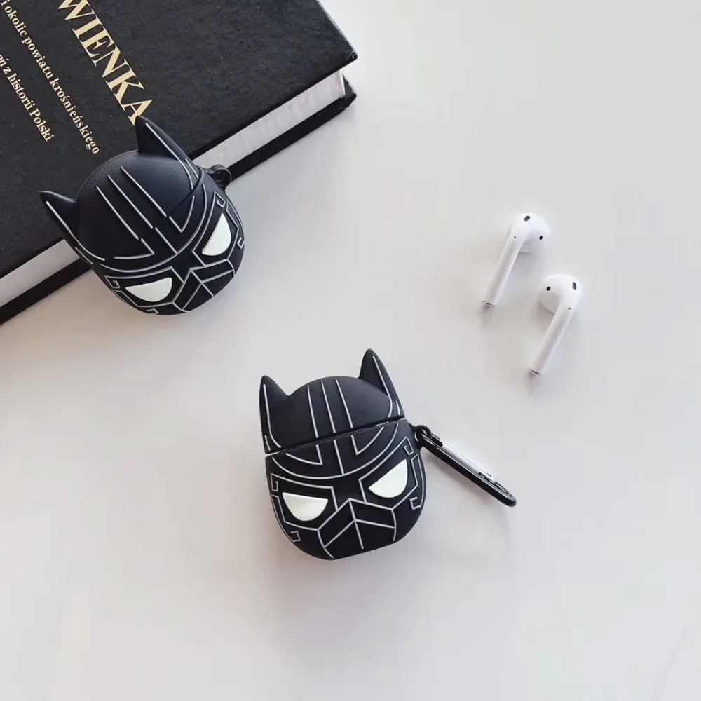 3D милый мультфильм Marvel Черная пантера корпусы гарнитурные для Apple Airpods 1 2 Силиконовый наушник защитный чехол