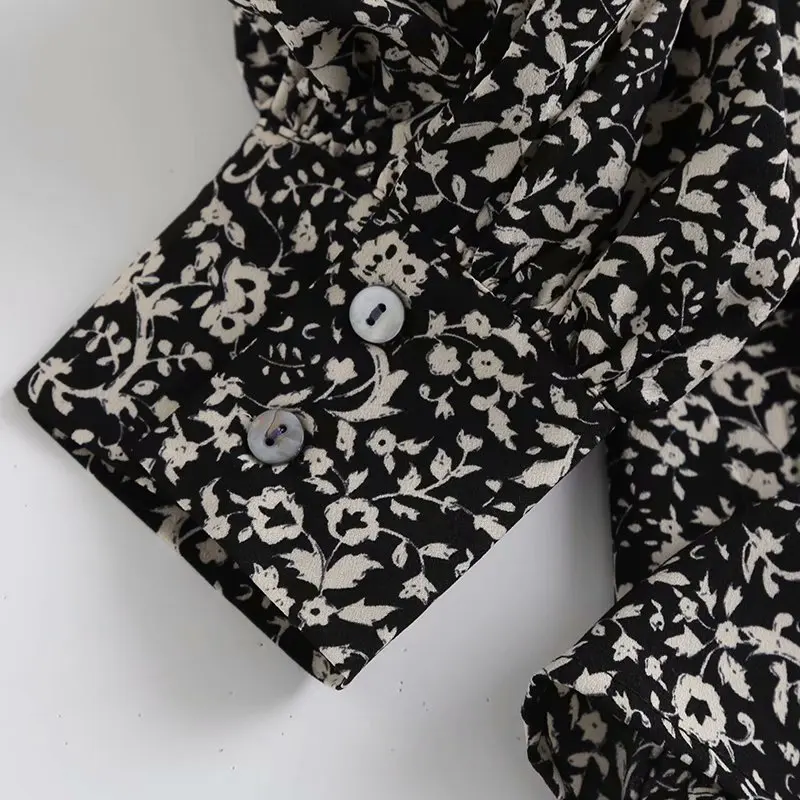 

Toppies Women Print Blouse Quality Long Sleeve Black Blouses Vintage Blusas