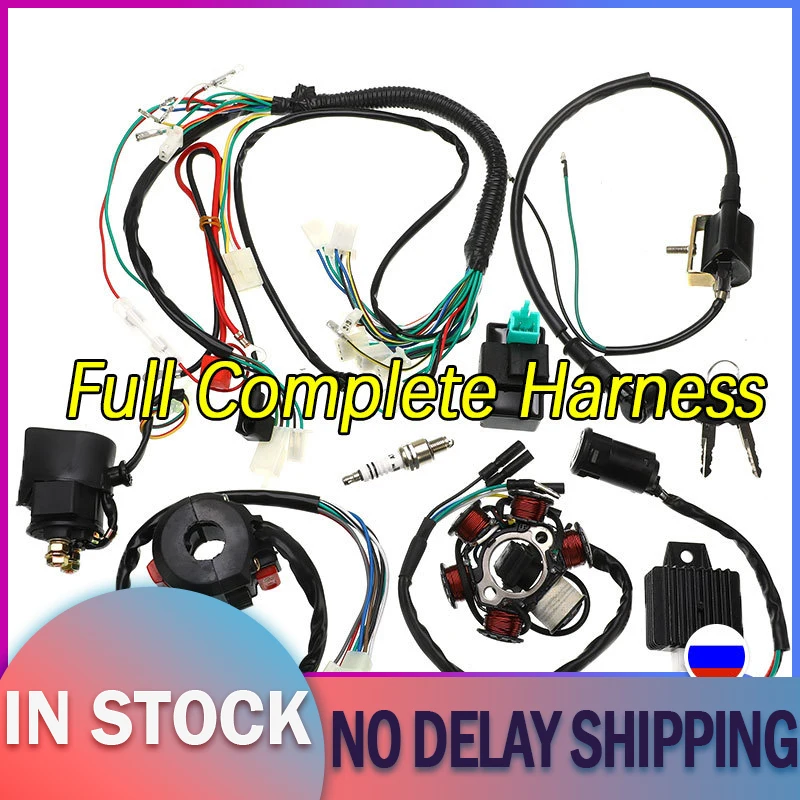 

1set Full Complete Electrics Wiring Harness CDI STATOR 6 Coil Pole Ignition Switch For Motorcycle ATV Go Kart 90cc 110cc 125cc