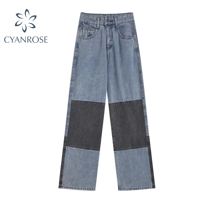

Autumn Vintage Patchwork Jeans Women High Waist 2021 Fashion Streetwear Harajuku Hip Hop Personalized Long Wide Leg Pants Female