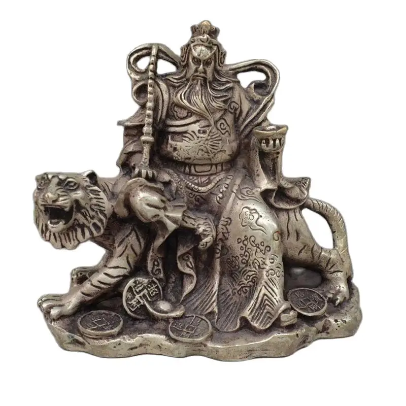 

Коллекционная украшенная тибетская серебряная статуя guangong guanyu Статуэтка фэншуй семейная статуя