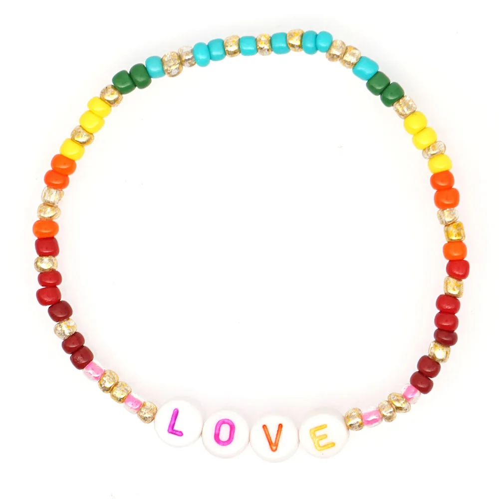 Bracelets 2021 Letter Custom Bracelet Women Rainbow PEACE And LOVE Pulseras Bohemian Handmade Multicolor Jewelry Gift | Украшения и