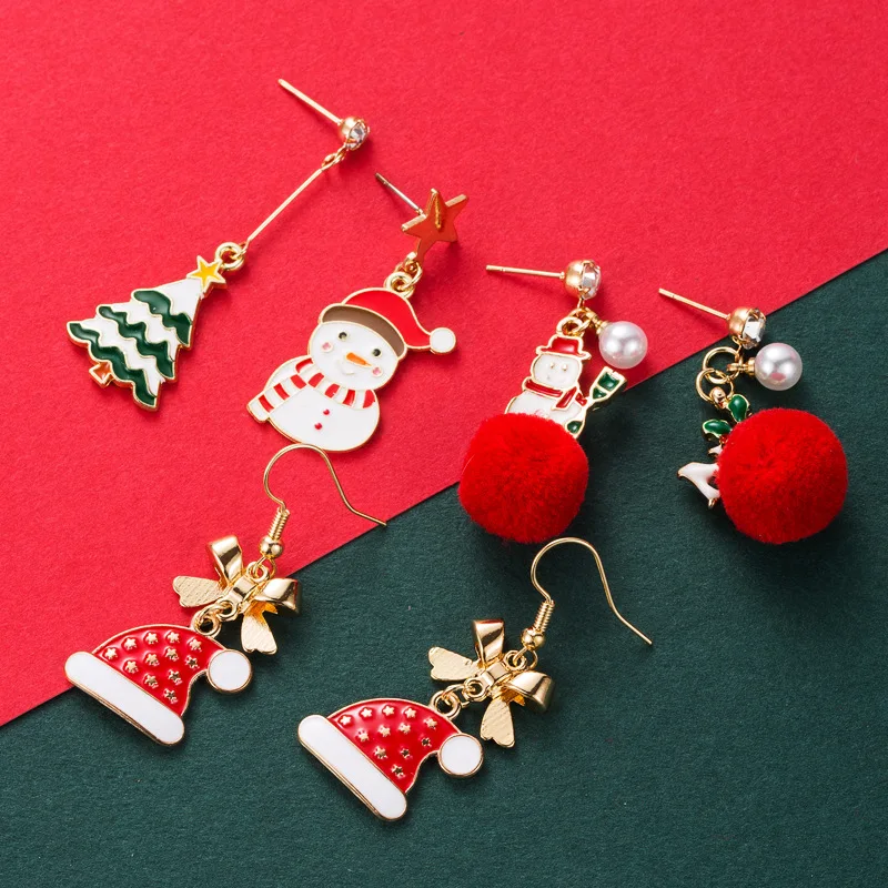 

Christmas Tree Snowman Dangle Earrings For Women Girls Cute Christmas Hat Drop Earrings Europe And America Woman Fashion Jewelry