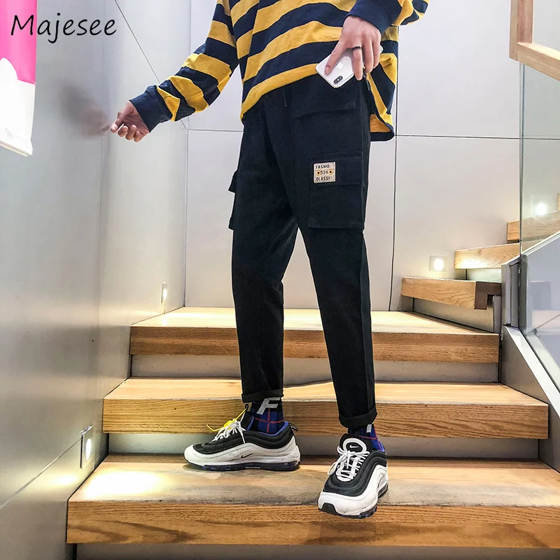 

Pants Men 2020 Pockets Leisure Simple All-match Korean Style Ulzzang Loose Cargo Pant Mens Harajuku Students Daily Trousers Chic