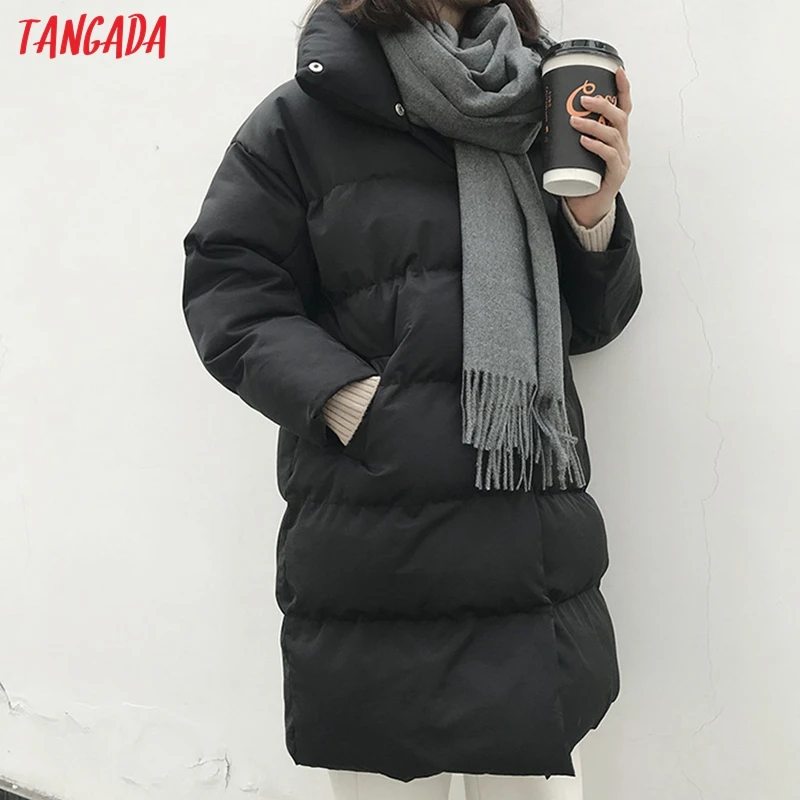 Tangada, Женские однотонные Длинные парки большого размера, толстые, с длинным рукавом, на пуговицах, с карманами, женское теплое корейское зимнее пальто, модное ATC02