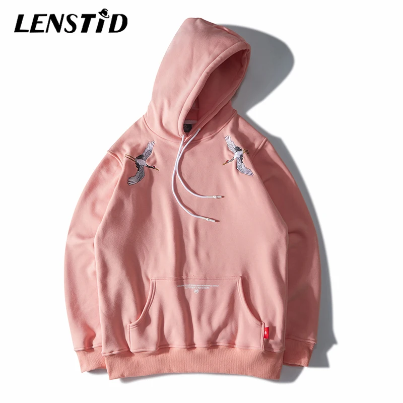 LENSTID Harajuku японские вышитые краны флисовые бархатные зимние утепленные толстовки