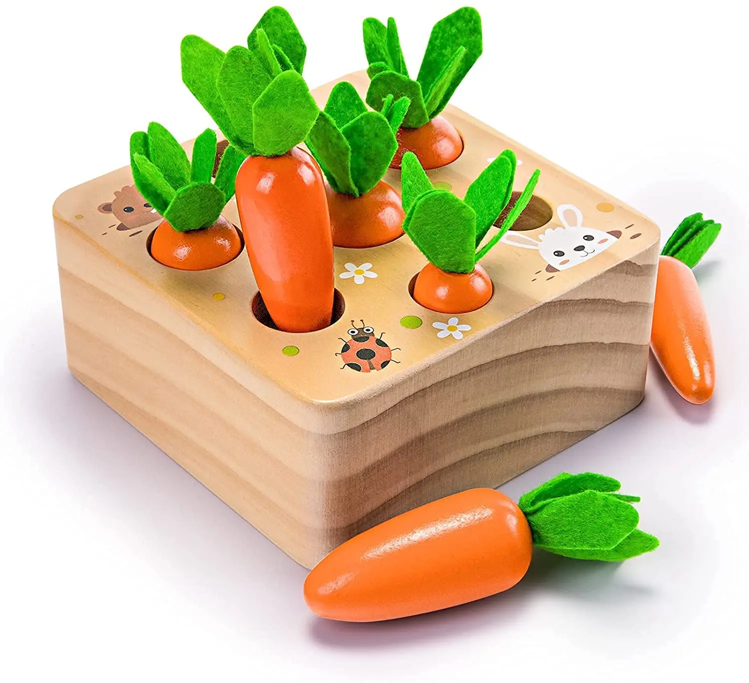 Montessori Wooden Toys for 1 Year old Baby Pull Carrot Shape Matching Size Sorter Puzzle Game Kids Educational Toys for Children