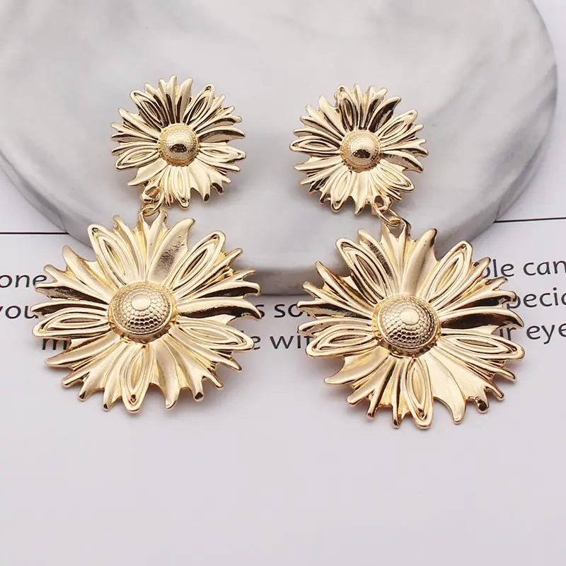 Серьги с подсолнухом в богемном этническом стиле винтажные свадебные серьги