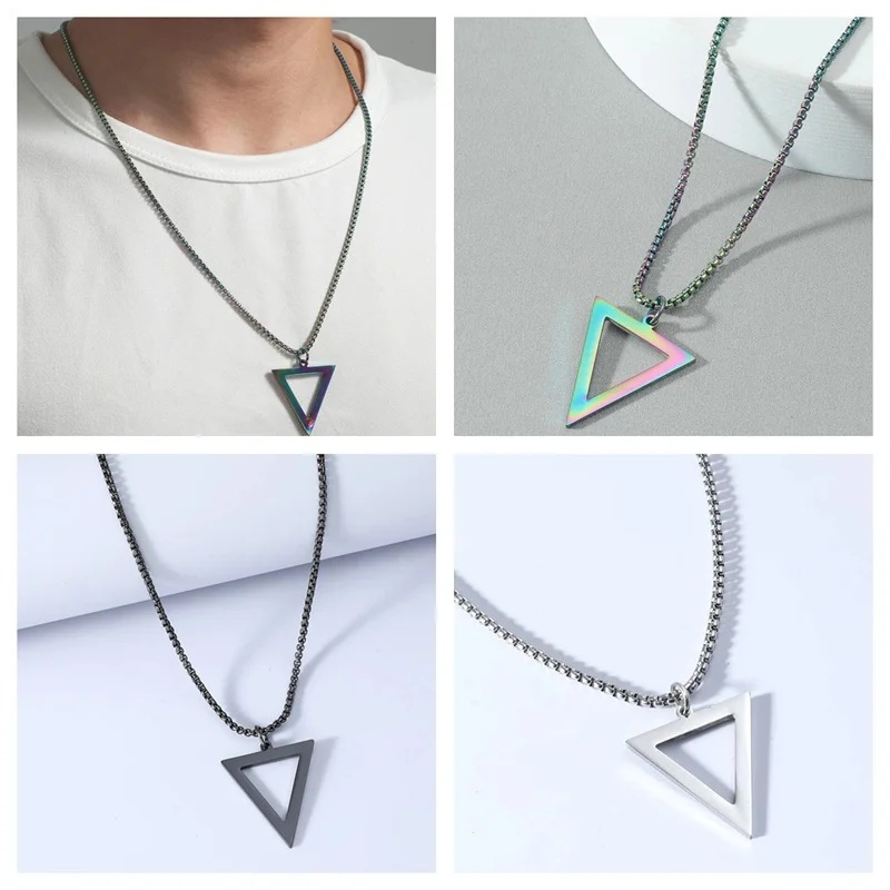 

Triangle Necklace, Stainless Steel Men's Geometric Pendant, Personalized Cold Wind Jewelry collares colgante hombre
