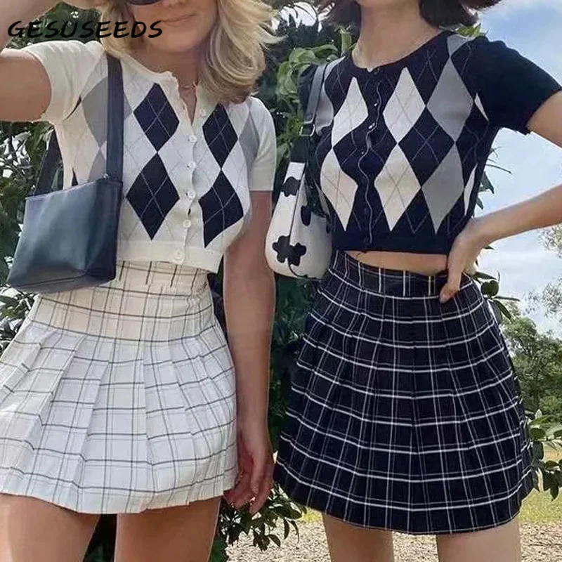 

Женский вязаный свитер с коротким рукавом, белый Повседневный укороченный винтажный кардиган составного кроя с круглым вырезом и рисунком ...