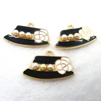 10pcslot 1423mm black hat imitation pearl rose metal enamel charms diy pendant for your charm bracelets necklace fitting xl447