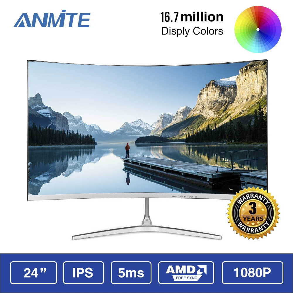 Anmite 23,8 дюймов FHD Hdmi HDR изогнутый TFT ЖК-монитор для соревнований игр светодиодный компьютерный экран HDMI/VGA