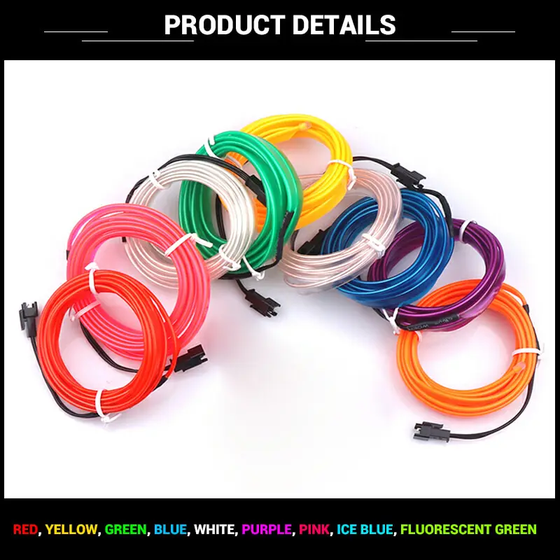 1M/2M/3M/5M Car Styling Lights Flexible Neon Light Tube El Wire 12V Inverter Rope Emitting Line Lamp Led Automotive Accessorie | Автомобили